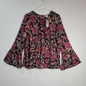 3/$15 A:Glow-Women's Floral Print Bell Sleeve Blouse Size X-Large Maternity